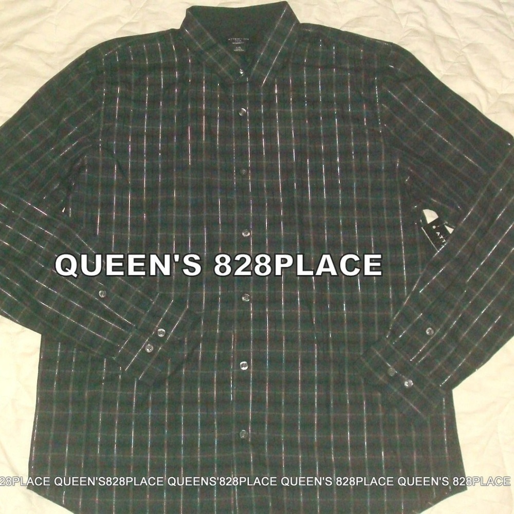 ⬇⬇⬇⬇⬇⬇   Nwt Attention L Black Metallic Plaid Shirt